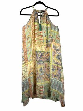 Mlle Gabrielle Pastel Paisley Halter Bohemian Midi Dress Tassel Size Small